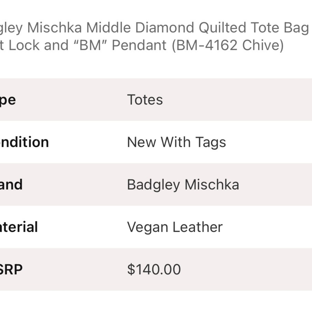 Badgley Mischka Green Quilted Satchel with Gold Details MSRP $140 - Picture 3 of 3
